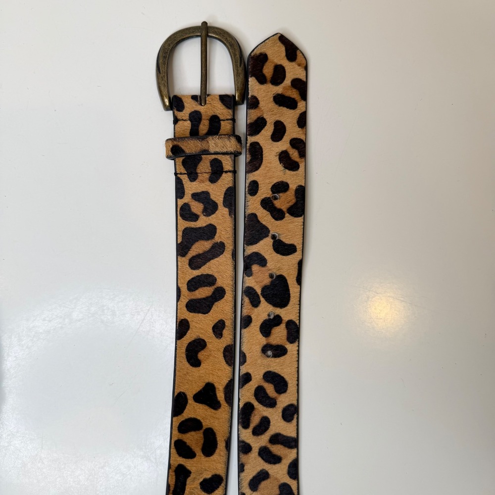 Free People Leopard Belt Womens Brown Calf Hair Leather Animal Print Boho M/L - Picture 2 of 11
